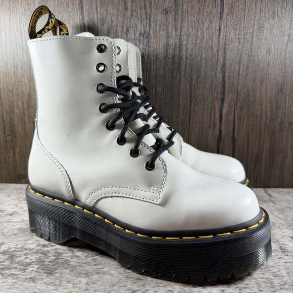 Dr Martens Jadon Platform White Leather Combat Boots Side Zip Womens Size 7 Doc - Picture 2 of 9